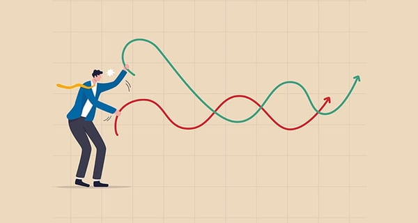 Animated man moving graph lines